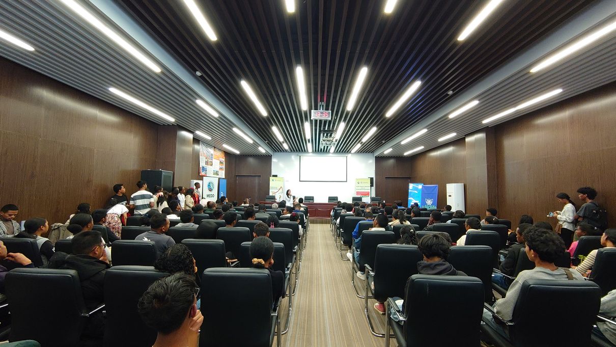 Conference hall with young participants